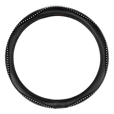 

Fashion Steering Wheel Cover Black Lychee Pattern with Luxury Crystal Rhinestone  size Fits 38cm15" Diameter