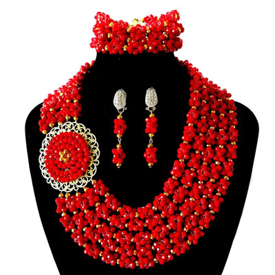 

New Hand Woven Red Crystal Beads Ball Jewelry Set For Women Wedding Jewelry Sets African Bridal Coral Jewelry Free Shipping