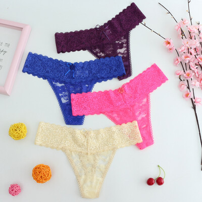 

Lbellagiovanna 4 pack girls ultra-thin lace thong Panties female G-strigs floral Underwear intimates sexy bragas -L