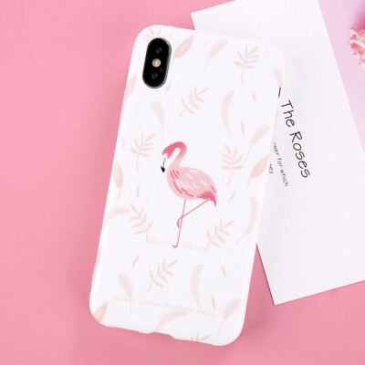 

Cartoon Flamingo Leaves Rose Flower Cover Soft TPU Back Cases For iPhone X 8 7 6 6S Plus