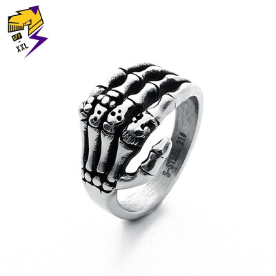 

Punk Skeleton Finger Rings for Men Stainless Steel Vintage Silver Skull Hand Ring Women Engagement Fashion Jewelry Nickel Free