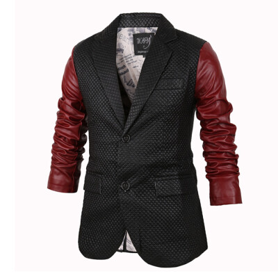 

Zogaa New Mens Leather Clothing Contrast Color Casual Slim