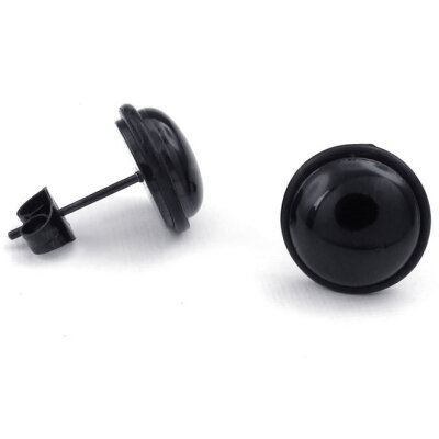 

Hpolw Mens Womens Stainless Steel Rounded Stud Earrings, Black