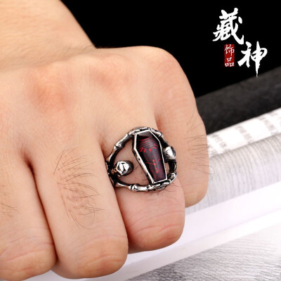 

The iron warrior Vampire Diaries ring Man titanium steel dripping skeleton coffin ring