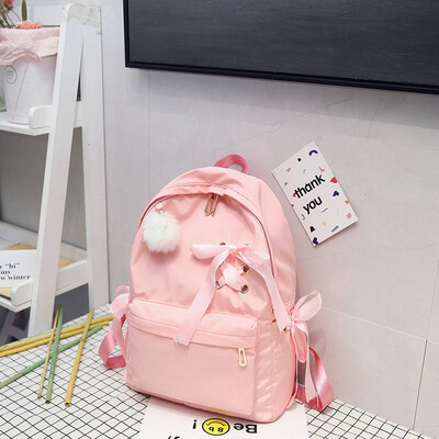 

Japanese Original Wind Soft Girl Heart Bag for Girl Student Younger Sister Cute Bow Hair Ball Light Shoulder Backpack