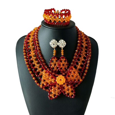 

Champagne Nigerian Wedding Jewelry Sets Party Gift Beaded Crystal Necklace Set For Women African Wedding Beads Bridal Jewelry Set