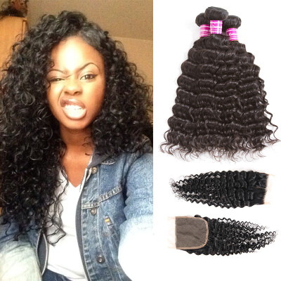 

8A Malaysian Virgin Human Hair Deep Wave Bundles with 44 Middle Part Lace Closure Wholesale Unprocessed Bundles with Closure