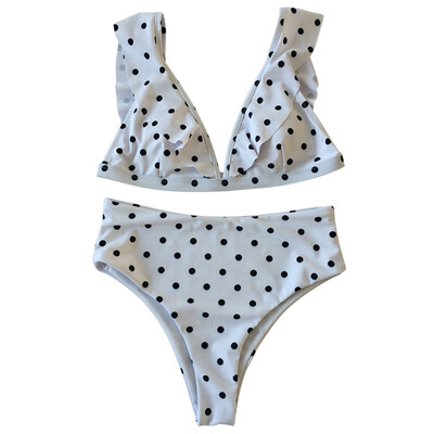 

Summer 2018 Swimwear Bathing Bikini Set Wave Point Lotus Leaf Decoration Bandage Bra Push-up Suit Women Sexy Wave Point Swimsuit