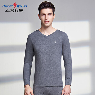 

Dance with wolves DANCING WOLVES Qiuyi Qiuku mens cotton thin section set fashion V-neck thermal underwear cotton sweater mens round neck Tibetan