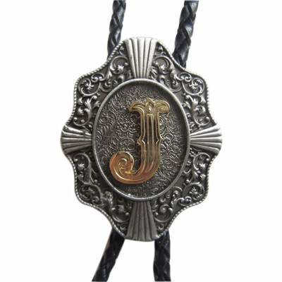 

Men Bolo Tie Original Initial Letter Western Cowboy Cowgirl Wedding Bolo Tie Leather Necklace