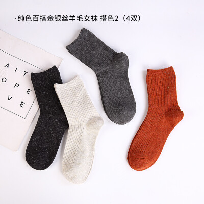 

TOLORINIE 4 pairs of fashion womens socks thick warm solid color wild gold&silver silk autumn&winter models wool womens socks color 3