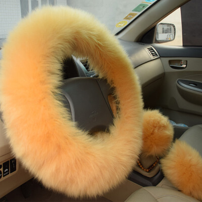 

Winter Warm Wool Handbrake Cover Gear Shift Cover Steering Wheel Cover 38cm diameter 1 Set 3 Pcs