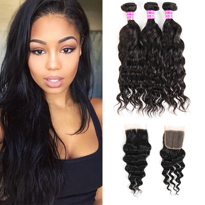 

8A Malaysian Virgin Human Hair Natural Wave Bundles with 44 Middle Lace Closure Unprocessed Virgin Human Hair Bundles
