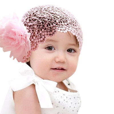 

Toddlers Girls Kids Lace Hat Big Flowers Hat Sewing Baby Cap Hats Headband 2 Colors