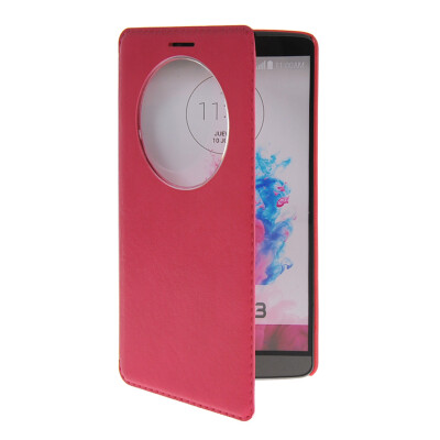 

MOONCASE View Window Leather Side Flip Pouch Stand Shell Back Case Cover for LG G3 Hot pink