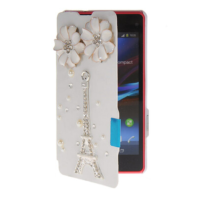 

MOONCASE Rhinestone Crystal Ultre Slim Leather Side Flip Wallet Shell Back ЧЕХОЛ ДЛЯ Sony Xperia Z1 Compact (Mini) White