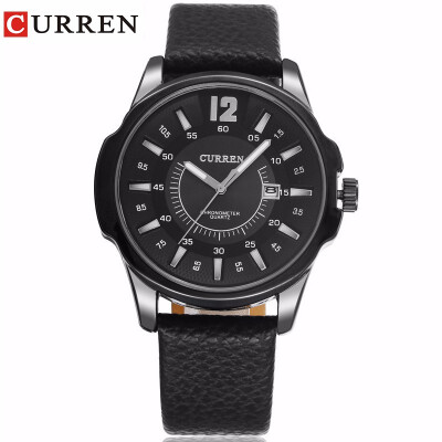 

CURREN new fashion casual quartz watch men large dial waterproof chronograph releather wrist watch relojes free shipping 8123