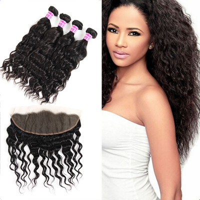 

Glary Water Wave Bundles with Frontal 8A Indian Hair Bundles with Frontal Ear to Ear Lace Frontal with 4 Bundles For Black Women