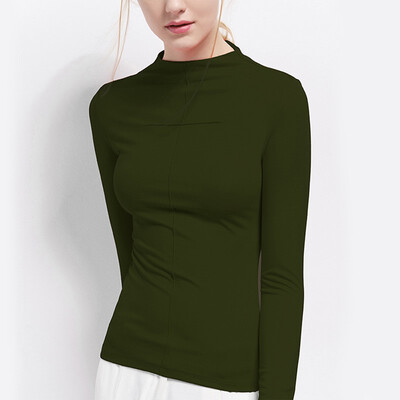 

Canvaus Autumn Winter New Elastic Slim Half-high Collar Casual Long-sleeved T-shirt Lady Undershirt Tops