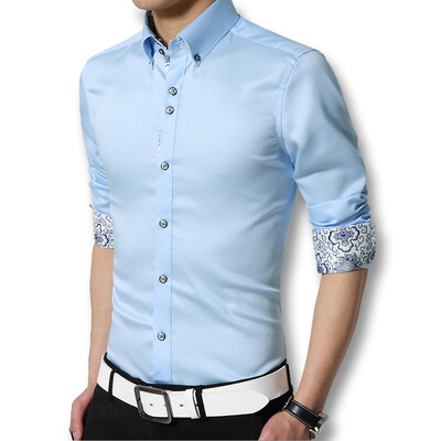 

New 2016 Mens Shirts Men Casual Slim Fit Designer Print Camisa Plus Size M5XL Fashion Men Spring Autumn Print Cotton Shirts