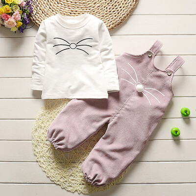 

Fashion Brand Autumn Children Girl Clothes Toddler Girl Clothing Sets Cute Cat Long Sleeve TShirt And Overalls Kid Girl Clothes