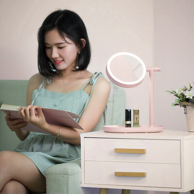 

MrGreen -7771-PI Birthday Gift Girl Makeup Mirror Flip LED Light Storage Desktop Dressing Mirror Send Girlfriend Valentines