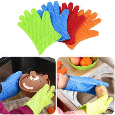 

Kitchen Heat Resistant Silicone Glove Oven Pot Holder Baking BBQ Cooking Tool Orange