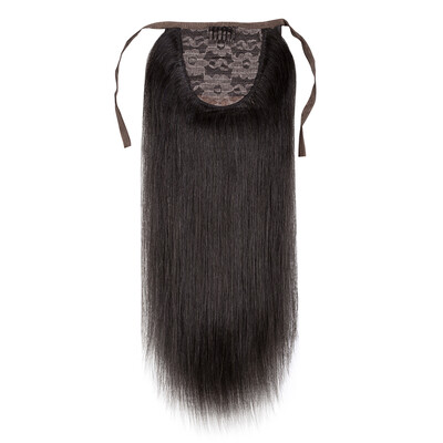

Remeehi 15" 30" Silky Straight High Ponytail With Drawstring Clip in Remy Human Hair Extensions Off Black Color 1B 100g