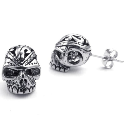 

Hpolw Mens Cubic Zirconia Stainless Steel Gothic Skull Stud Earrings Black Silver