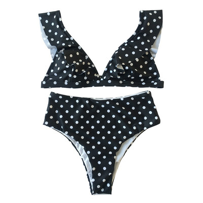 

Summer 2018 Swimwear Bathing Bikini Set Wave Point Lotus Leaf Decoration Bandage Bra Push-up Suit Women Sexy Wave Point Swimsuit