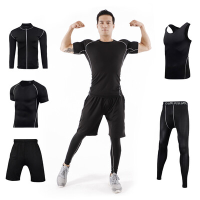 

Fan Dimu sports suit mens fitness suit breathable&quick-drying stretch training basketball sportswear running FNZ9001-black stitching - short-sleeved jacket five-piece -M