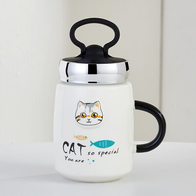 

Youlaifu multi-function mark cup cup with lid ceramic cup coffee cup cartoon cover cup gray ear cat