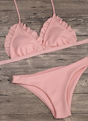

2018 Women Bikini Set Push Up Swimwear Swimsuit Ruffle Low Waisted Padded Two Piece Bathing Suit Beach Wear