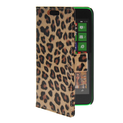 

MOONCASE Slim Leather Flip Wallet Card Pouch with Kickstand Shell Back ЧЕХОЛ ДЛЯ Nokia Lumia 630 Leopard