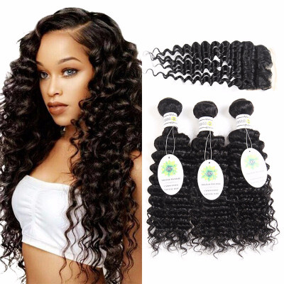 

Brazilian Deep Curly Hair With Closure 7a Brazilian Hair 3 Bundles With Closure Virgin Human Hair With Closure