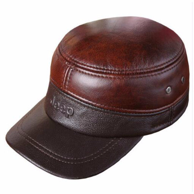 

2018 Spring Man Genuine Leather Baseball Caps Male Casual Cowhide Hat Earmuffs Warm Adjustable Hats 3 Colors B-7252