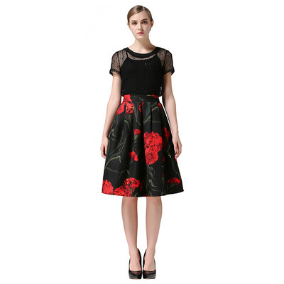 

POPBASIC Womens High Elastic Waist Flare Pleated A-line Midi Skirt
