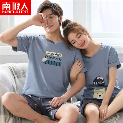 

Antarctic pajamas mens cotton thin section short-sleeved shorts couple pajamas women summer casual home service suit male blue XXXL