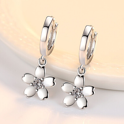 

Pink Flower Women Drop Earrings Ladies Dangle Ear Accessories CZ Crystal Korean Cute Fashion Brincos Jewelry E198