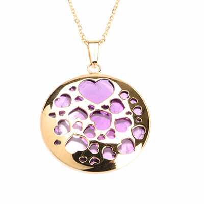 

Round Heart Design Purple Quartz Crystal Pendant Stainless Steel Necklaces 17
