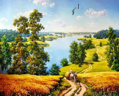 

Frameless Autumn Landscape Oil Painting Diy Oil Painting Paint by Number Kits without Wooden Framed for Adults - Field Scenery