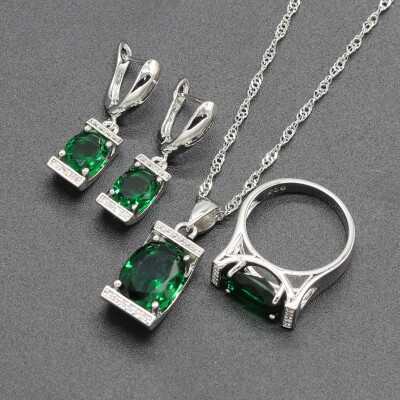 

Multicolor Stone Silver Plated Jewelry Sets for Women Necklace Dangle Earrings Ring Four Colors Available Free Jewelry Box