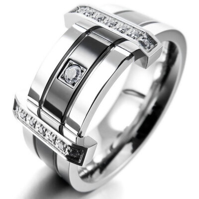 

Hpolw Mens Cubic Zirconia Stainless Steel Rock crystal Ring Charm Elegant superior quality Wedding ring