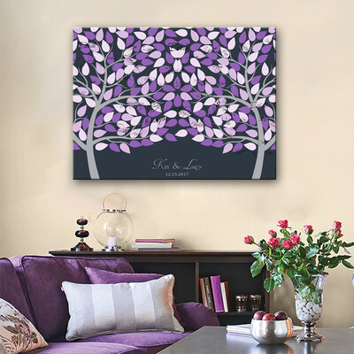 

Guest Signature Party Gift Wedding Canvas Signing Board Canvas Painting-Purple Two Trees Wedding DIY Decoration Free Shipping