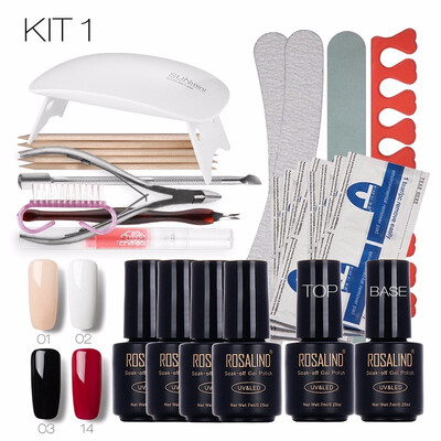 

ROSALIND Nail Art Tools Set Cure 6W UV Lamp Gel Polish Soak Off Base Coat Top Coat Gel Nail Manicure Kits gel lacquer