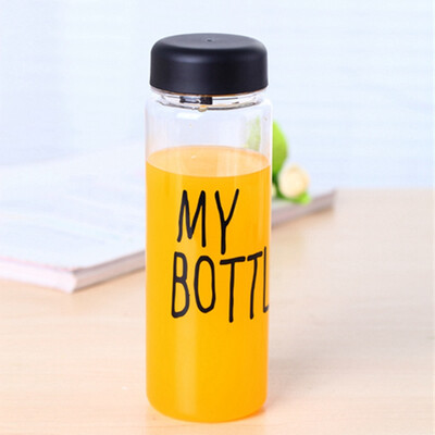 

mymei Portable Clear My Bottle Sport Plastic Fruit Juice Water Cup 500ML Canvas Bag