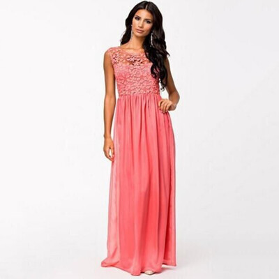 

Buenos Ninos Women Summer Sleeveless Crochet Sexy Lace Chiffon Maxi Dress Vestidos