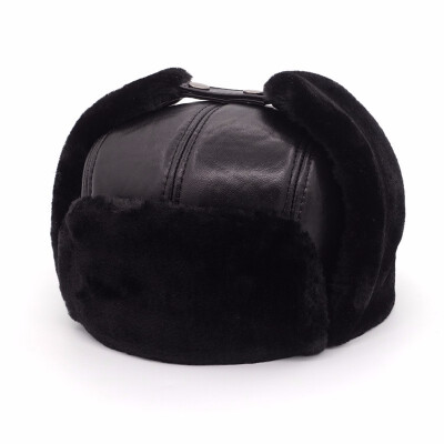 

Mens Warm Leather Hat Male Winter Bomber Hats Elder Sheepskin Warm Fur Hat Father Ear Protection Warm Cap New Year Gift B-7138