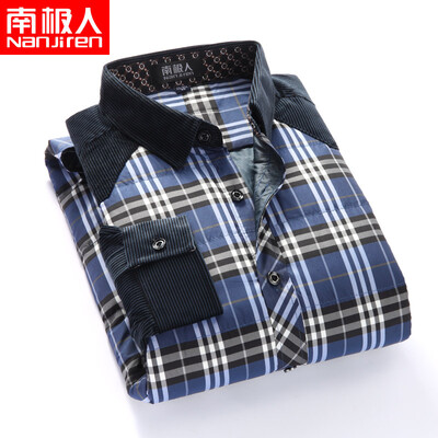 

Antarctic long sleeve plus velvet warm shirt mens autumn&winter casual middle-aged large size mens wear plaid loose mens shirt khaki 40 L