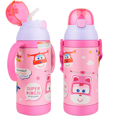 

Super Flying Infant Baby Child Sippy Cup Baby Cartoon Insulation Drinking Cup Portable Drinking Kettle 2 380ML Pink